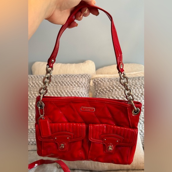 Coach Cherry Red Liquid Gloss Hippie Legacy Patent Poppy Handbag - Picture 2 of 8